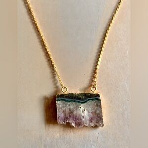 Amethyst Geode Pendant Necklace on gold plated stainless steel chain